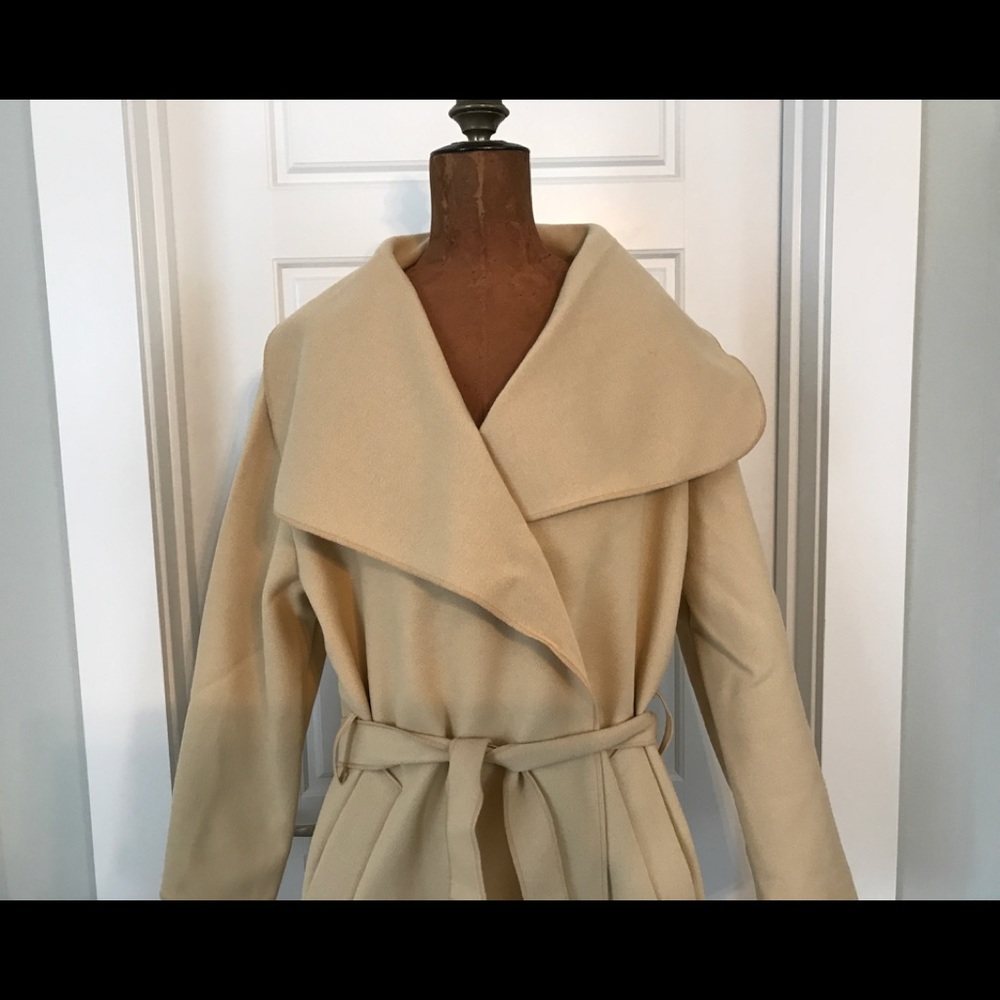 Belted Winter Jacket Wrap Trench Coat Shawl Collar Camel/Tan M Vegan!